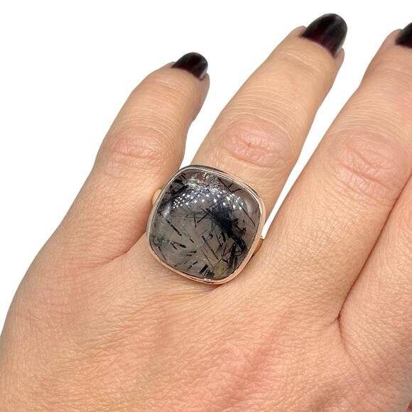 Rutilated Quartz Ring Size 11 Solid 925 Sterling Silver Black Tourmaline Rutile - Picture 2 of 9